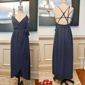 Midi wrap dress - navy, polka dot